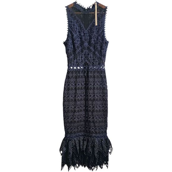 Jonathan Simkhai Sheer Lace Dress Sz 2 Midi NEW Lattice Embroidered Trumpet - Picture 9 of 16